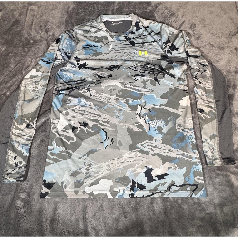 Under Armour Shirt Mens Medium Gray Iso-Chill Camo Long Sleeve Running